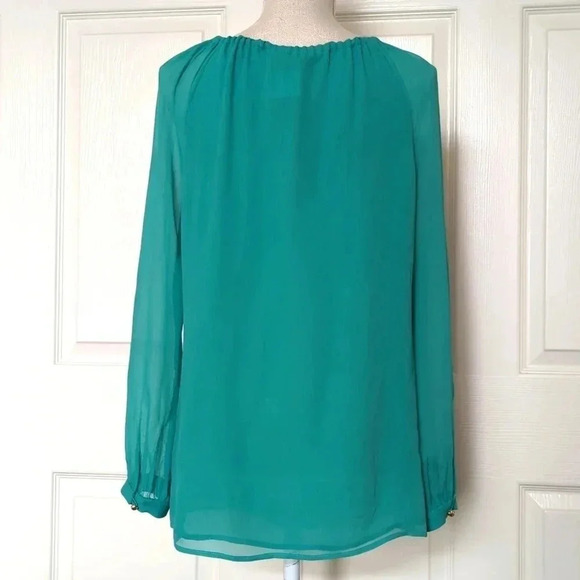 Tory Burch Silk Tie Neck Blouse in Teal - Picture 4 of 7